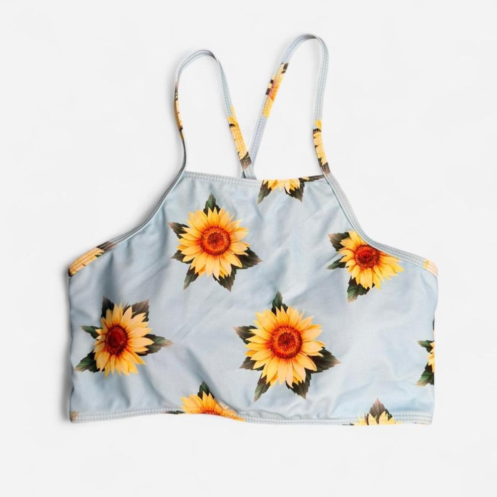 Blue Sunflower Bikini Top, Large